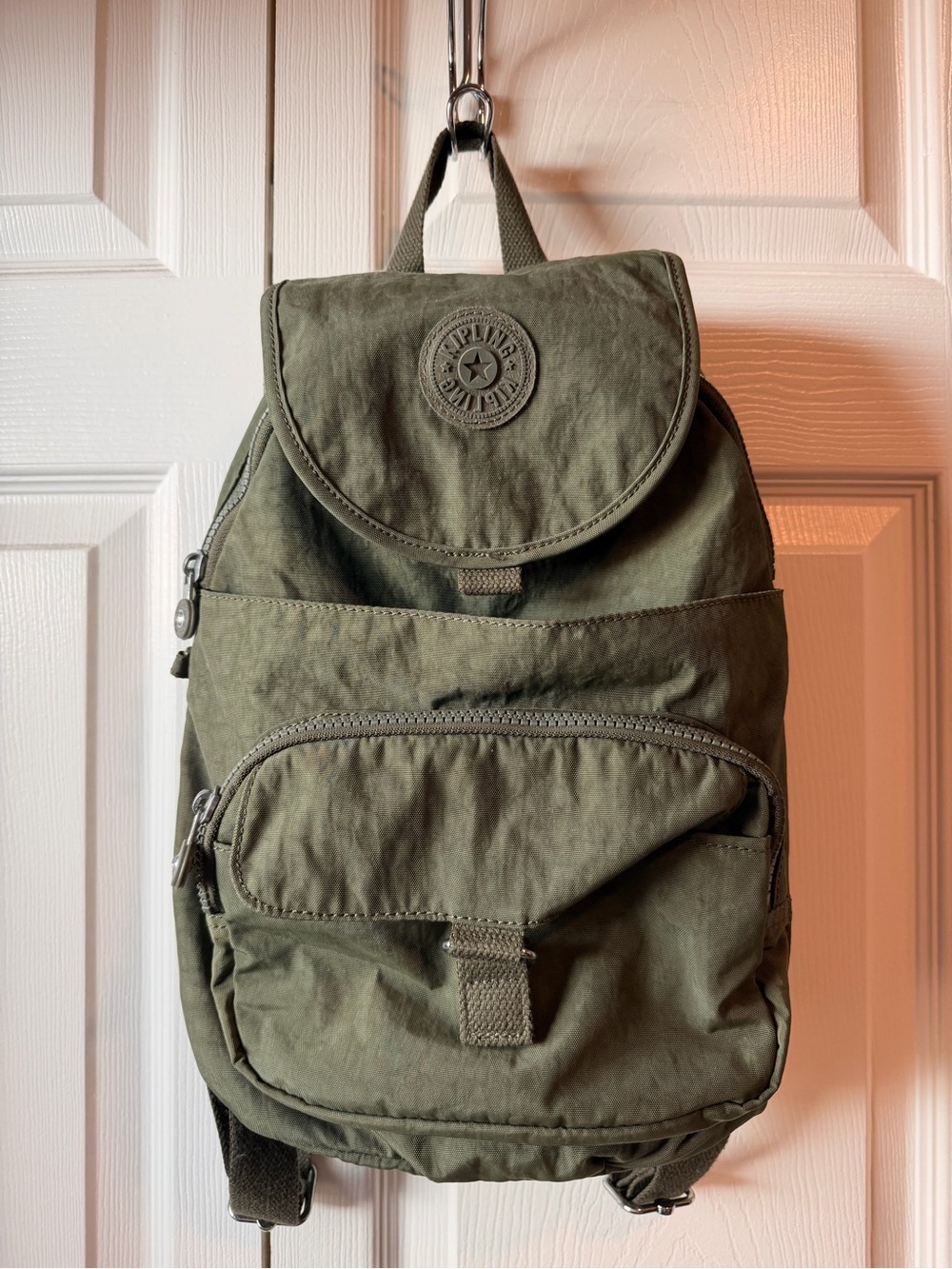 Kipling Olive Green Canvas Backpack - Casual Daypack